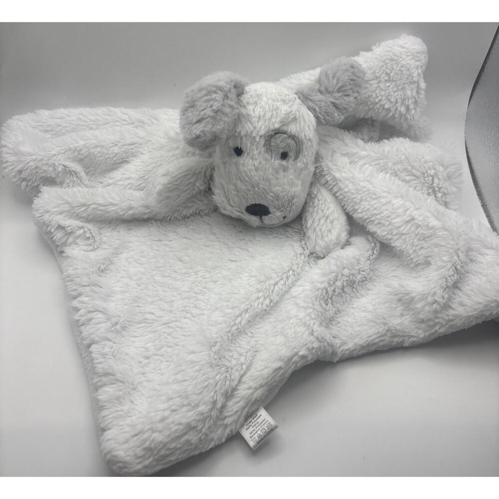 White Dog Lovey Security Blanket Head Shoulders Toes & Bows Grey & White Barilyn